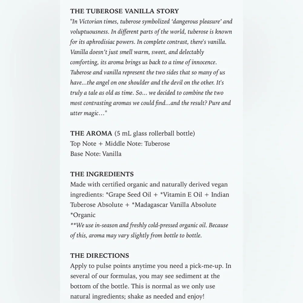 Tuberose Vanilla Roll-on Scent